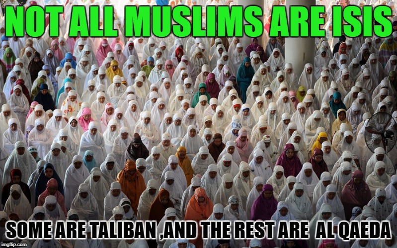 NOT ALL MUSLIMS ARE ISIS; SOME ARE TALIBAN ,AND THE REST ARE  AL QAEDA | image tagged in indonesian muslims | made w/ Imgflip meme maker