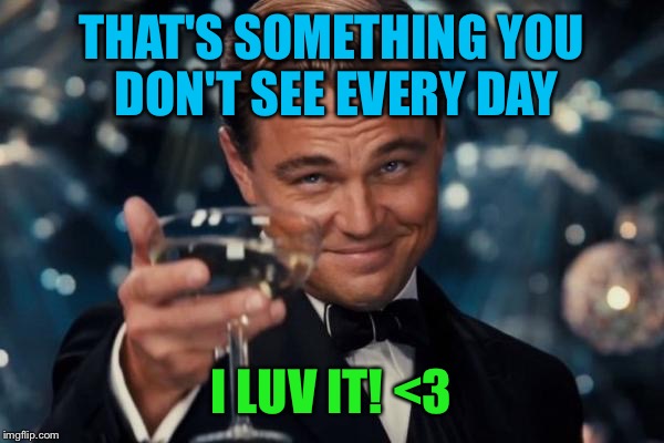 Leonardo Dicaprio Cheers Meme | THAT'S SOMETHING YOU DON'T SEE EVERY DAY I LUV IT! <3 | image tagged in memes,leonardo dicaprio cheers | made w/ Imgflip meme maker