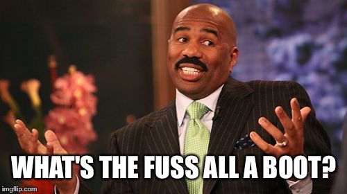 WHAT'S THE FUSS ALL A BOOT? | image tagged in memes,steve harvey | made w/ Imgflip meme maker