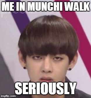 BTS V | ME IN MUNCHI WALK; SERIOUSLY | image tagged in bts v | made w/ Imgflip meme maker