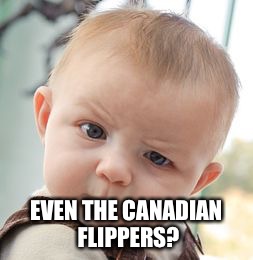 Skeptical Baby Meme | EVEN THE CANADIAN FLIPPERS? | image tagged in memes,skeptical baby | made w/ Imgflip meme maker
