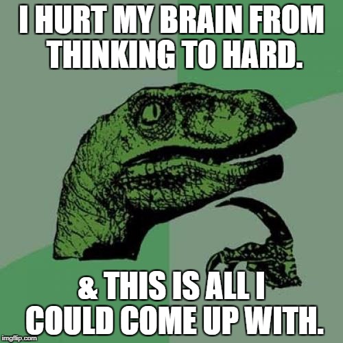 Philosoraptor Meme | I HURT MY BRAIN FROM THINKING TO HARD. & THIS IS ALL I COULD COME UP WITH. | image tagged in memes,philosoraptor | made w/ Imgflip meme maker