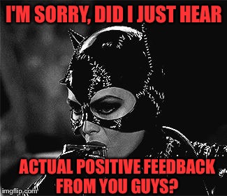 I'M SORRY, DID I JUST HEAR ACTUAL POSITIVE FEEDBACK FROM YOU GUYS? | made w/ Imgflip meme maker