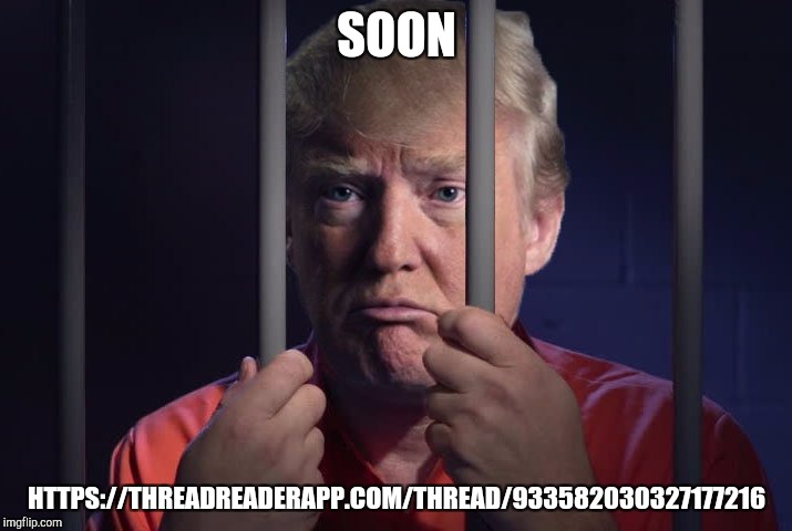 Soon | SOON; HTTPS://THREADREADERAPP.COM/THREAD/933582030327177216 | image tagged in trump in jail,treason | made w/ Imgflip meme maker