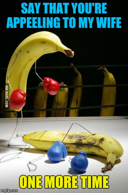 SAY THAT YOU'RE APPEELING TO MY WIFE; ONE MORE TIME | image tagged in memes,funny,bananas,boxing | made w/ Imgflip meme maker