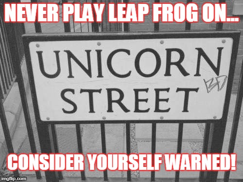 It's all fun & games... until someone lands wrong! | NEVER PLAY LEAP FROG ON... CONSIDER YOURSELF WARNED! | image tagged in unicorn,leap frog,warning | made w/ Imgflip meme maker