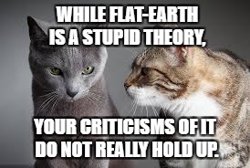 Criticism not holding up | WHILE FLAT-EARTH IS A STUPID THEORY, YOUR CRITICISMS OF IT DO NOT REALLY HOLD UP. | image tagged in flat earth,stupid,theory,criticism | made w/ Imgflip meme maker