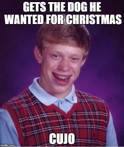 Woof woof! | GETS THE DOG HE WANTED FOR CHRISTMAS; CUJO | image tagged in memes,bad luck brian | made w/ Imgflip meme maker