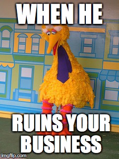 Big Bird  | WHEN HE; RUINS YOUR BUSINESS | image tagged in big bird | made w/ Imgflip meme maker