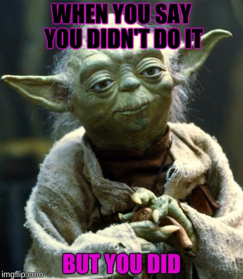 Star Wars Yoda Meme | WHEN YOU SAY YOU DIDN'T DO IT; BUT YOU DID | image tagged in memes,star wars yoda | made w/ Imgflip meme maker