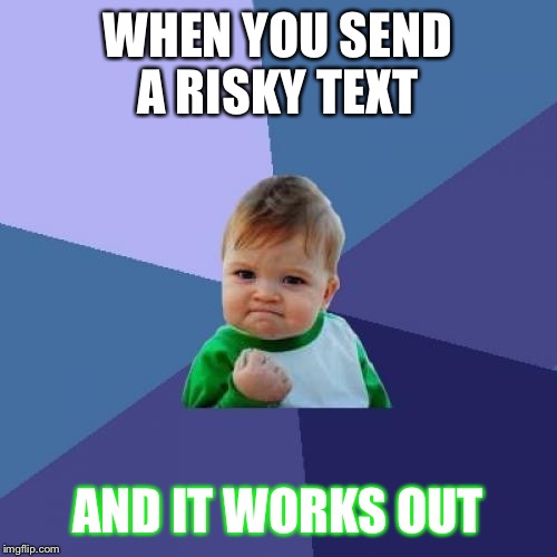 Success Kid Meme | WHEN YOU SEND A RISKY TEXT; AND IT WORKS OUT | image tagged in memes,success kid | made w/ Imgflip meme maker