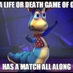 Calille from Veggie Tales | PLAYS A LIFE OR DEATH GAME OF GO-FISH; HAS A MATCH ALL ALONG | image tagged in calille from veggie tales | made w/ Imgflip meme maker