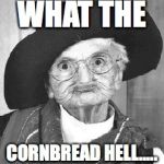 old lady | WHAT THE; CORNBREAD HELL..... | image tagged in old lady | made w/ Imgflip meme maker