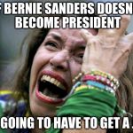 When reality finally sets in | IF BERNIE SANDERS DOESN'T BECOME PRESIDENT; I'M GOING TO HAVE TO GET A JOB | image tagged in hysterical holly,memes | made w/ Imgflip meme maker
