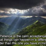 nature | Patience is the calm acceptance that things can happen in a different order than the one you have in mind. | image tagged in nature | made w/ Imgflip meme maker