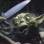 Angry Yoda with knife