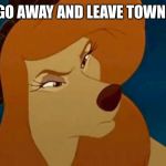 Go Away And Leave Town! | GO AWAY AND LEAVE TOWN! | image tagged in dixie,memes,dog,disney,fox and the hound 2,stern | made w/ Imgflip meme maker