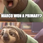 Sloth Zootopia | MARCO WON A PRIMARY? OH, IT'S PUERTO RICO | image tagged in sloth zootopia | made w/ Imgflip meme maker