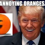 annoying oranges. | ANNOYING ORANGES. | image tagged in laughing donald trump | made w/ Imgflip meme maker