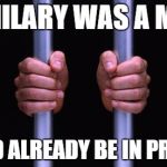 Prison Bars | IF HILARY WAS A MAN; SHE'D ALREADY BE IN PRISON | image tagged in prison bars,hilary clinton | made w/ Imgflip meme maker