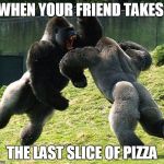 GorillaFight | WHEN YOUR FRIEND TAKES; THE LAST SLICE OF PIZZA | image tagged in gorillafight | made w/ Imgflip meme maker