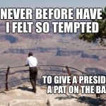 What a View | NEVER BEFORE HAVE I FELT SO TEMPTED; TO GIVE A PRESIDENT A PAT ON THE BACK | image tagged in the grand canyon,memes | made w/ Imgflip meme maker