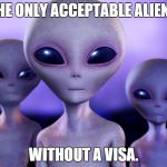 aliens | THE ONLY ACCEPTABLE ALIENS; WITHOUT A VISA. | image tagged in aliens | made w/ Imgflip meme maker