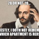 Hey Girl Shakespeare | 2B OR NOT 2B... HONESTLY, I DOTH NOT REMEMBER WHICH APARTMENT IS HERS! | image tagged in hey girl shakespeare | made w/ Imgflip meme maker