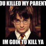 Harry Potter Wisdom | YOU KILLED MY PARENTS; IM GOIN TO KILL YA | image tagged in harry potter wisdom | made w/ Imgflip meme maker