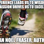 running shoes | EXPERIENCE LEADS US TO WISDOM, BUT PASSION DRIVES US TO EXCELLENCE. RYAN NOEL FRASER, AUTHOR | image tagged in running shoes | made w/ Imgflip meme maker