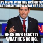 Marco Rubio | LET’S DISPEL WITH THIS FICTION THAT MY CAT DOESN’T KNOW WHAT HE’S DOING. HE KNOWS EXACTLY WHAT HE’S DOING. | image tagged in marco rubio | made w/ Imgflip meme maker