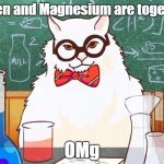 HD ChemistryCat Drawing | Oxygen and Magnesium are together? OMg | image tagged in hd chemistrycat drawing | made w/ Imgflip meme maker