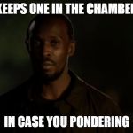 Omar "The Wire" Meets Bowtie in the Alley | I KEEPS ONE IN THE CHAMBER; IN CASE YOU PONDERING | image tagged in omar,the wire,bowtie,season 3,episode 11 middle ground,hbo | made w/ Imgflip meme maker