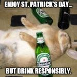 drunkbunny | ENJOY ST. PATRICK'S DAY... BUT DRINK RESPONSIBLY. | image tagged in drunkbunny | made w/ Imgflip meme maker