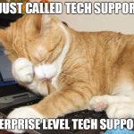 Techsupport reality | I JUST CALLED TECH SUPPORT; ENTERPRISE LEVEL TECH SUPPORT... | image tagged in technical support,frustration,talking to overseas support,help me now,help,tech help | made w/ Imgflip meme maker
