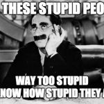 Groucho | ALL THESE STUPID PEOPLE; WAY TOO STUPID; TO KNOW HOW STUPID THEY ARE. | image tagged in groucho | made w/ Imgflip meme maker