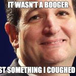 Ted Cruz | IT WASN'T A BOOGER; JUST SOMETHING I COUGHED UP | image tagged in ted cruz | made w/ Imgflip meme maker