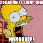 Homer Screaming | EASTER BUNNIES AREN'T REAL?!! NNNOOOO!! | image tagged in homer screaming,happy easter,memes,first world problems | made w/ Imgflip meme maker