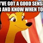 You've Got A Good Sense Of Humor | YOU'VE GOT A GOOD SENSE OF HUMOR AND KNOW WHEN TO USE IT! | image tagged in dixie pleased,memes,disney,the fox and the hound 2,sense of humor | made w/ Imgflip meme maker