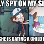 Spying on Mabel  | I ONLY SPY ON MY SISTER; WHEN SHE IS DATING A CHILD PSYCHO | image tagged in let's leave,mabel pines,dipper pines,gravity falls | made w/ Imgflip meme maker