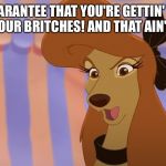 Too Big For Your Britches | I CAN GUARANTEE THAT YOU'RE GETTIN' WAY TOO BIG FOR YOUR BRITCHES! AND THAT AIN'T NO JOKE! | image tagged in dixie,memes,disney,the fox and the hound 2,reba mcentire,funny | made w/ Imgflip meme maker