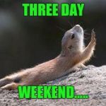 Prairie dog reaching | THREE DAY; WEEKEND..... | image tagged in prairie dog reaching | made w/ Imgflip meme maker