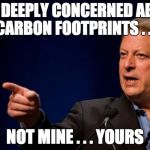 al gore troll | I AM DEEPLY CONCERNED ABOUT CARBON FOOTPRINTS . . . NOT MINE . . . YOURS | image tagged in al gore troll | made w/ Imgflip meme maker
