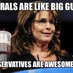 Conservative wisdom | LIBERALS ARE LIKE BIG GULPS; AND CONSERVATIVES ARE AWESOME POSSUM | image tagged in palin | made w/ Imgflip meme maker