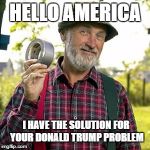 Red Green | HELLO AMERICA; I HAVE THE SOLUTION FOR YOUR DONALD TRUMP PROBLEM | image tagged in red green | made w/ Imgflip meme maker