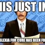ron burgundy | THIS JUST IN... A DYSLEXIA FOR CURE HAS BEEN FOUND! | image tagged in ron burgundy | made w/ Imgflip meme maker