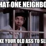 nosy neighbor | THAT ONE NEIGHBOR; TAKE YOUR OLD ASS TO SLEEP | image tagged in nosy neighbor | made w/ Imgflip meme maker
