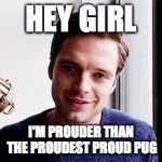 seb stan | HEY GIRL; I'M PROUDER THAN THE PROUDEST PROUD PUG | image tagged in seb stan | made w/ Imgflip meme maker