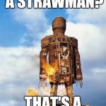 strawman argument | YA CALL THAT A STRAWMAN? THAT'S A STRAWMAN! | image tagged in strawman argument | made w/ Imgflip meme maker
