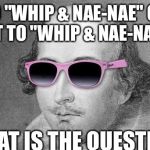 Don't worry: This is now a template. So have fun, kids! | TO "WHIP & NAE-NAE" OR NOT TO "WHIP & NAE-NAE"... THAT IS THE QUESTION. | image tagged in shakespeare cool shades,memes,lol,the internet | made w/ Imgflip meme maker